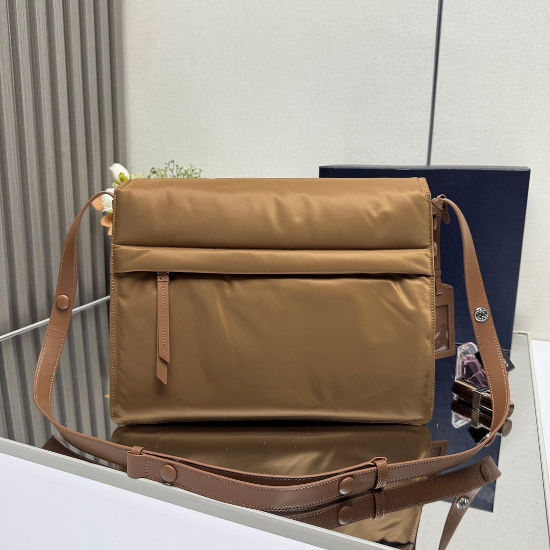 Prada Beige Nylon Crossbody Bag With Leather Trim And Logo 1BD256