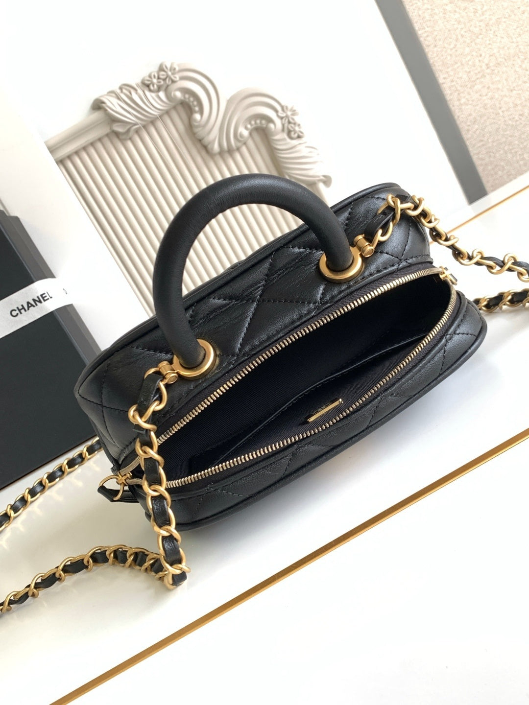 Chanel Maxi Black Quilted Handbag With Gold CC Logo And Chain Strap S5572