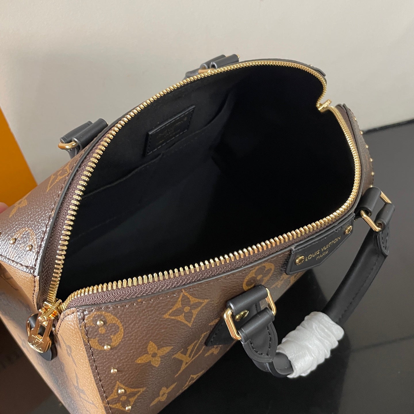 Louis Vuitton Speedy Trunk 25 Handbag In Monogram Canvas With Black Accents And Gold Hardware