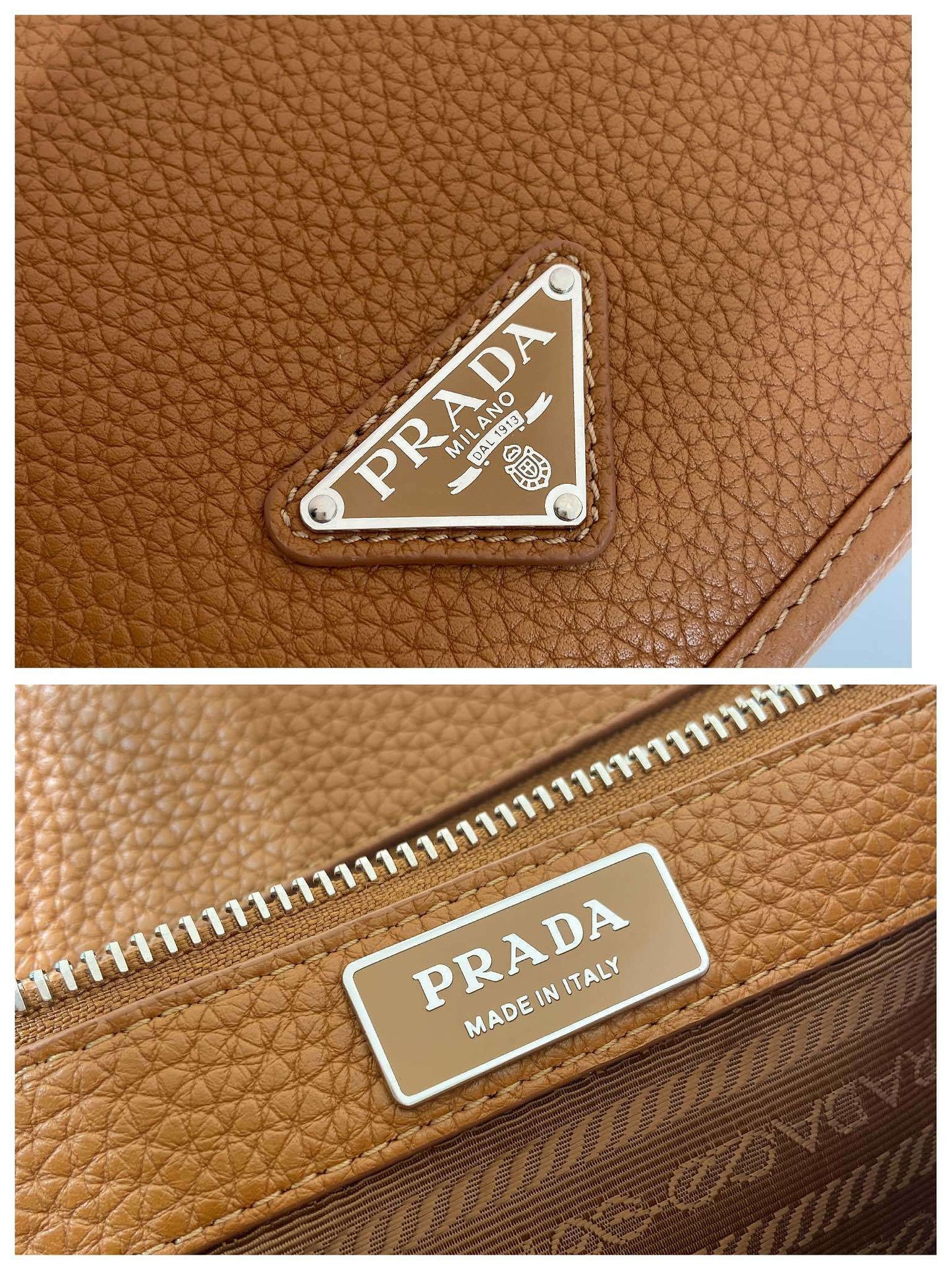 Prada Brown/Black/Gray Grained Leather Crossbody Bag With Signature Logo Plate 2VD075