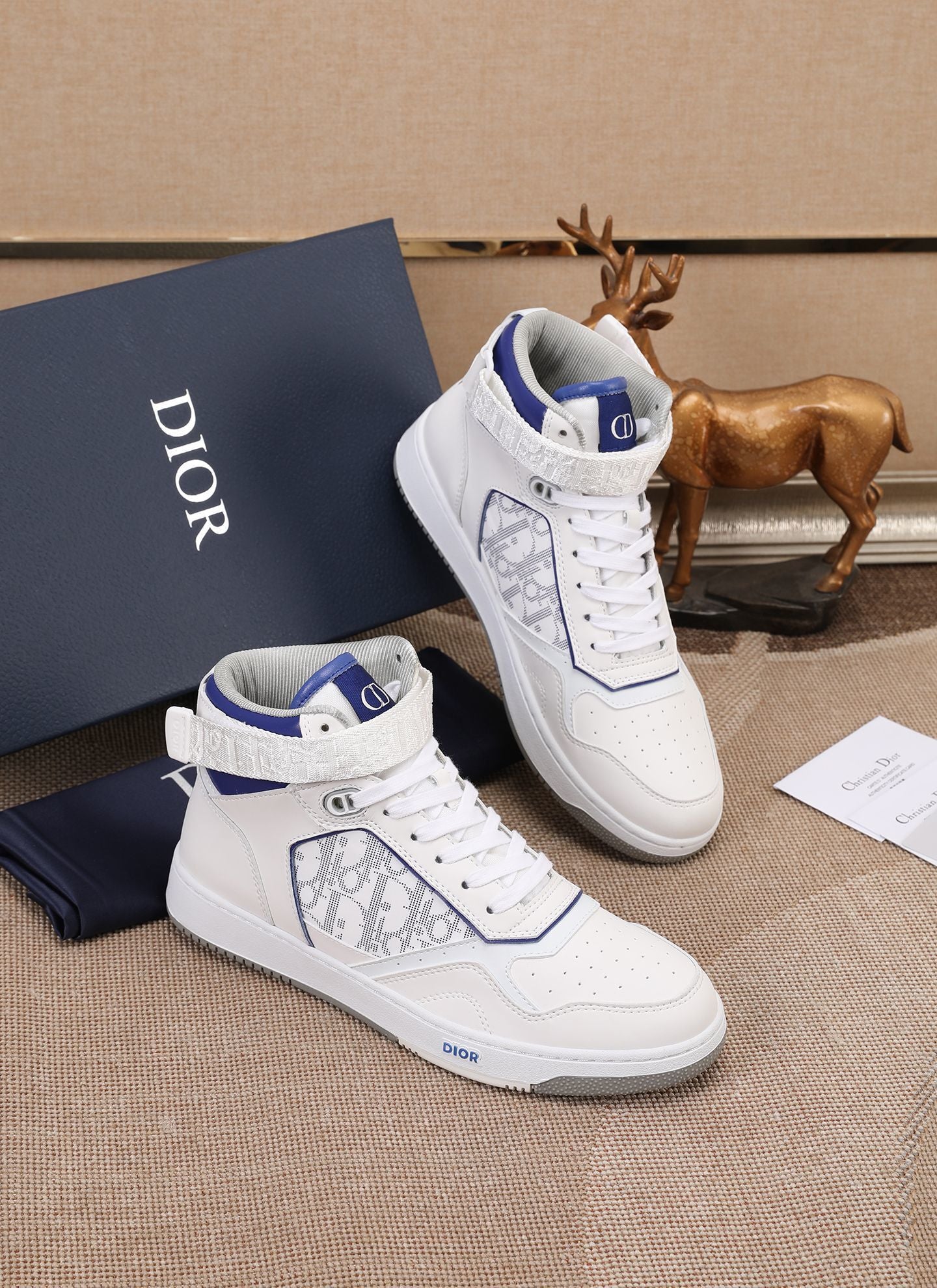 Dior Men's High Top Sneakers with Oblique Pattern and Adjustable Strap
