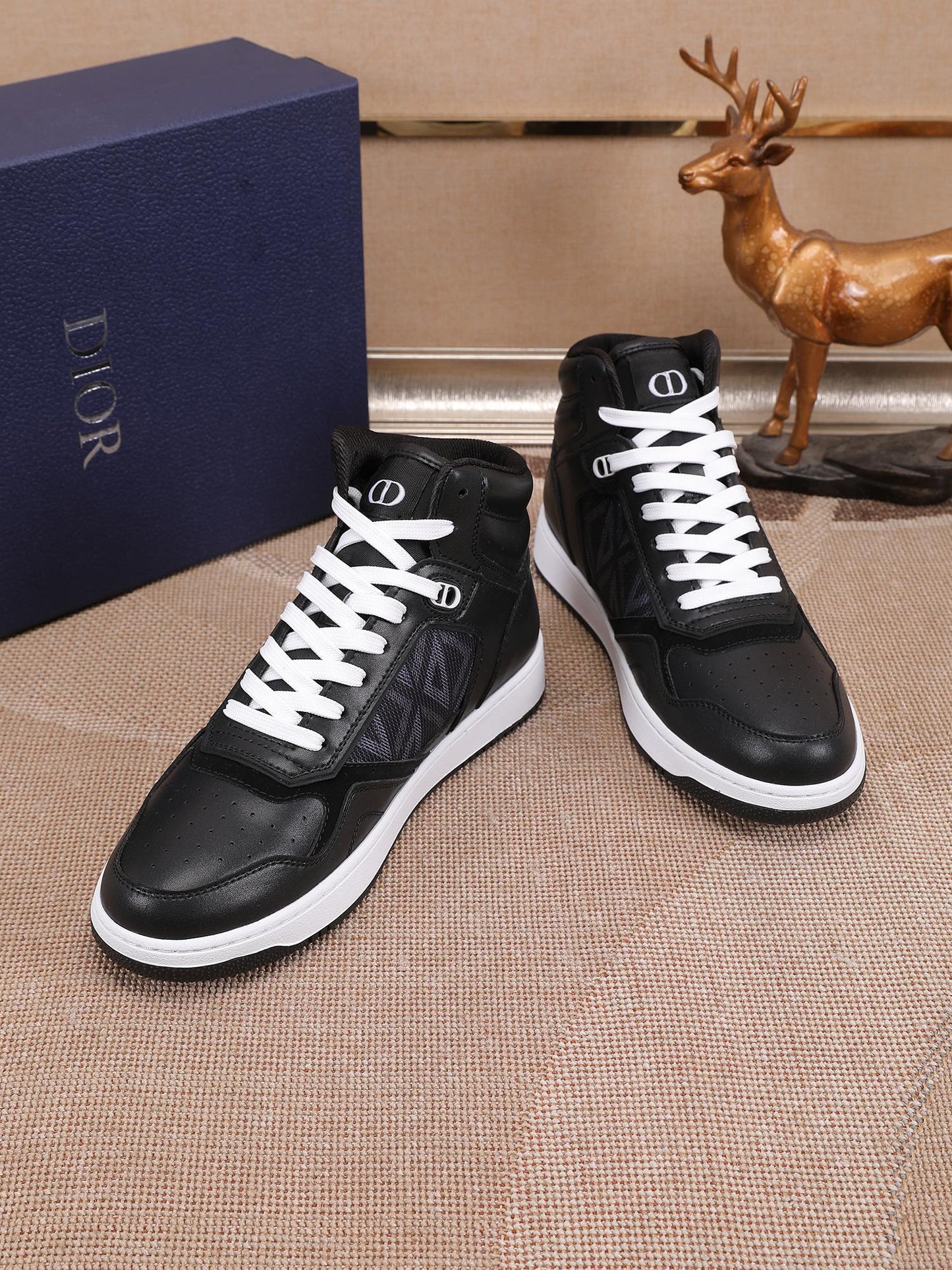 Dior Men's High Top Sneakers with Oblique Pattern and Adjustable Strap