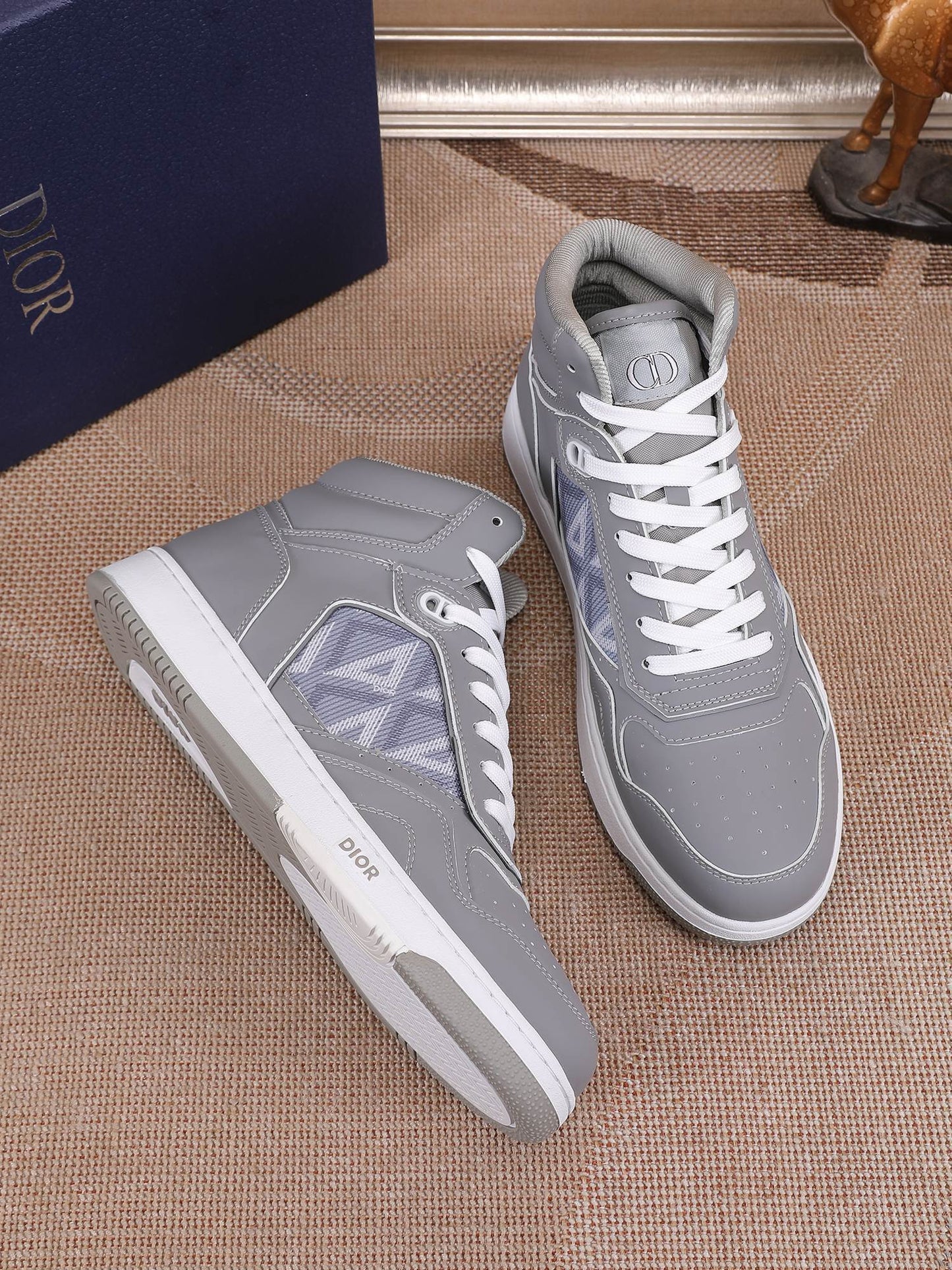 Dior Men's High Top Sneakers with Oblique Pattern and Adjustable Strap