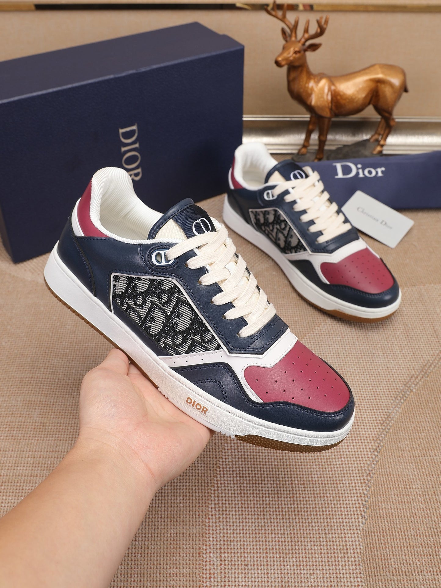 Dior Mens Sneakers Luxury Leather Casual Shoes With Oblique Pattern