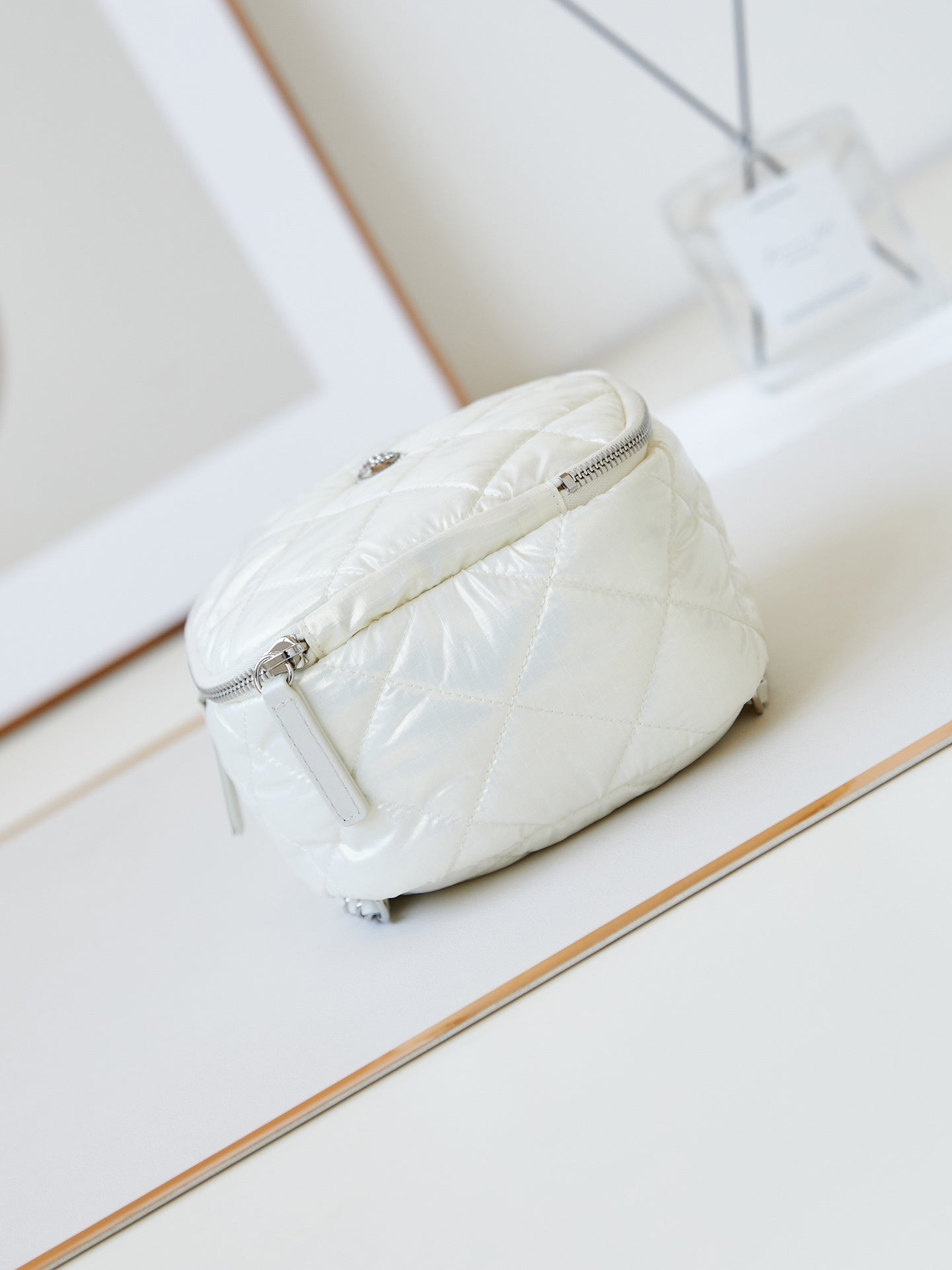 Chanel Mini Backpack White Quilted Nylon with Silver - Tone Hardware and Chain Straps AS4366