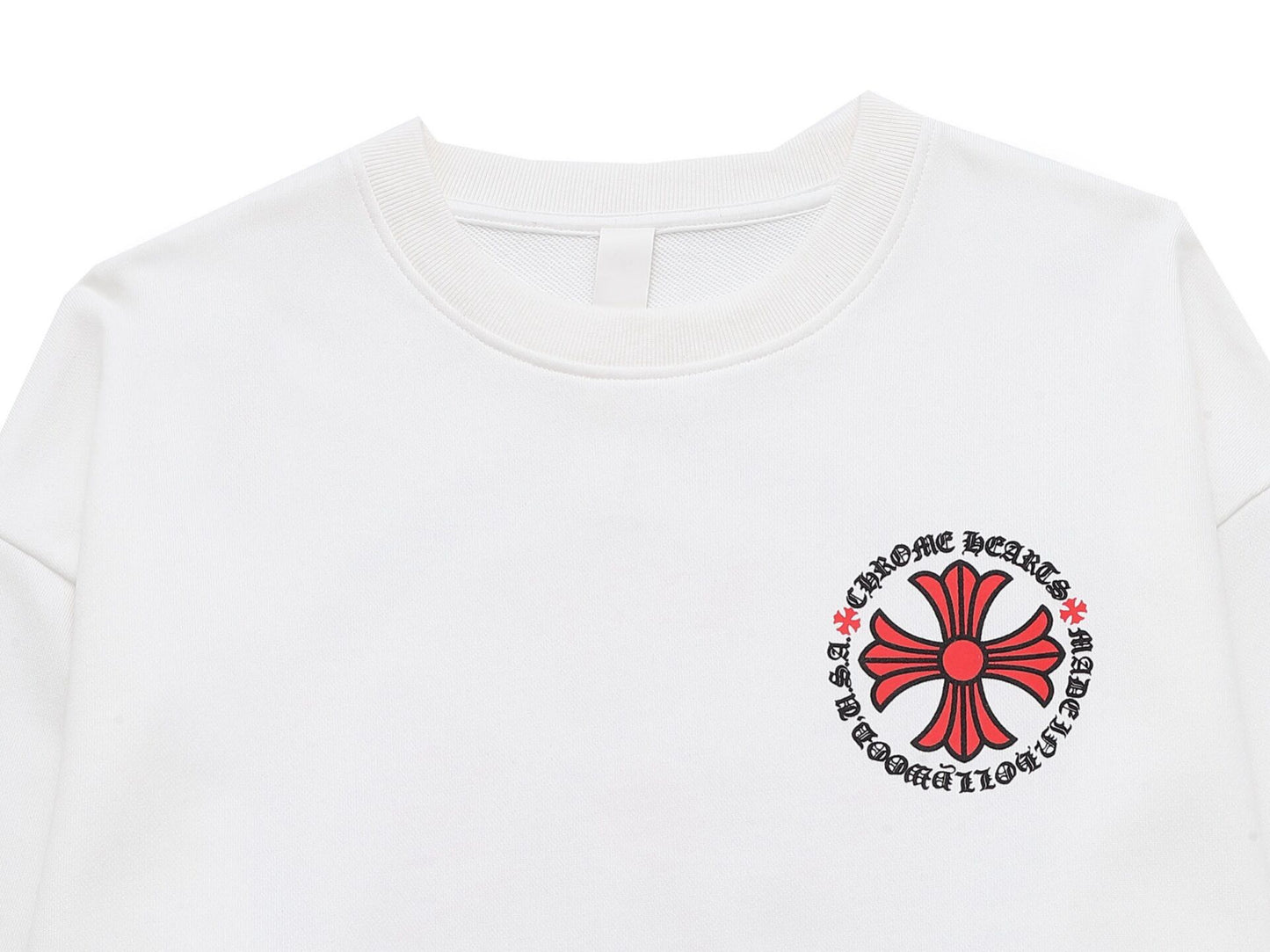 Chrome Hearts Black Crew Neck Sweatshirt With Red Cross And Gothic Sleeve Prints