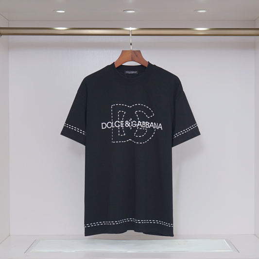Unique Dolce & Gabbana White/Black T - Shirt With Distinctive Stitched Logo Design For Fashion Fans