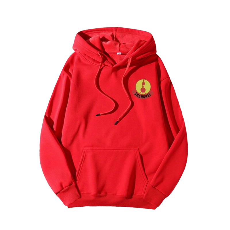 Moncler Red Hoodie With Shanghai Oriental Pearl Tower Logo For Luxury Casual Wear