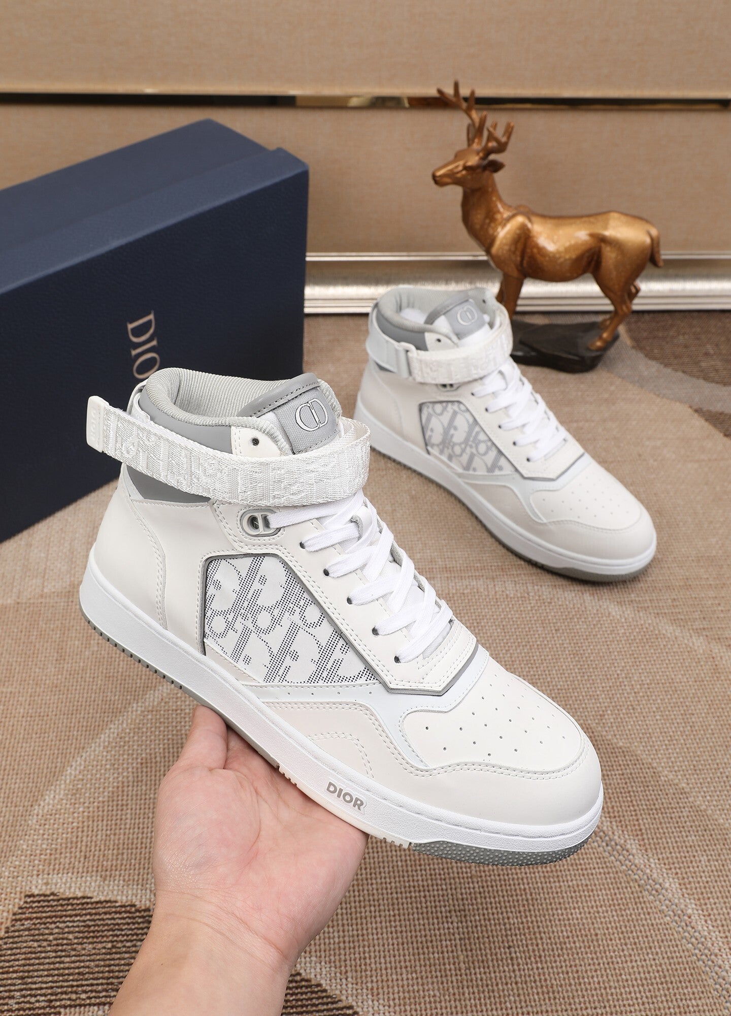 Dior Men's High Top Sneakers with Oblique Pattern and Adjustable Strap