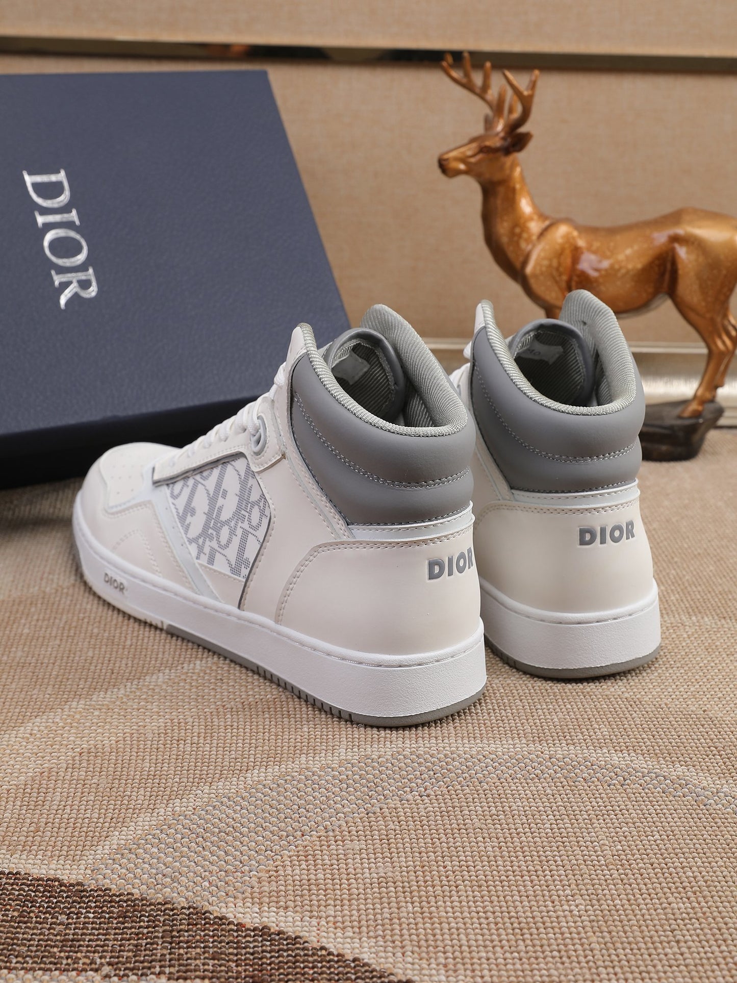 Dior Men's High Top Sneakers with Oblique Pattern and Adjustable Strap