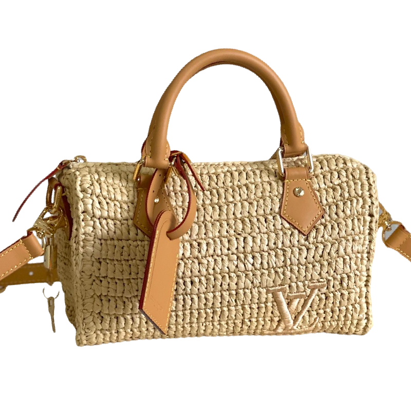 Chic Louis Vuitton Straw Handbag With Leather Accents For Summer Fashion Lovers