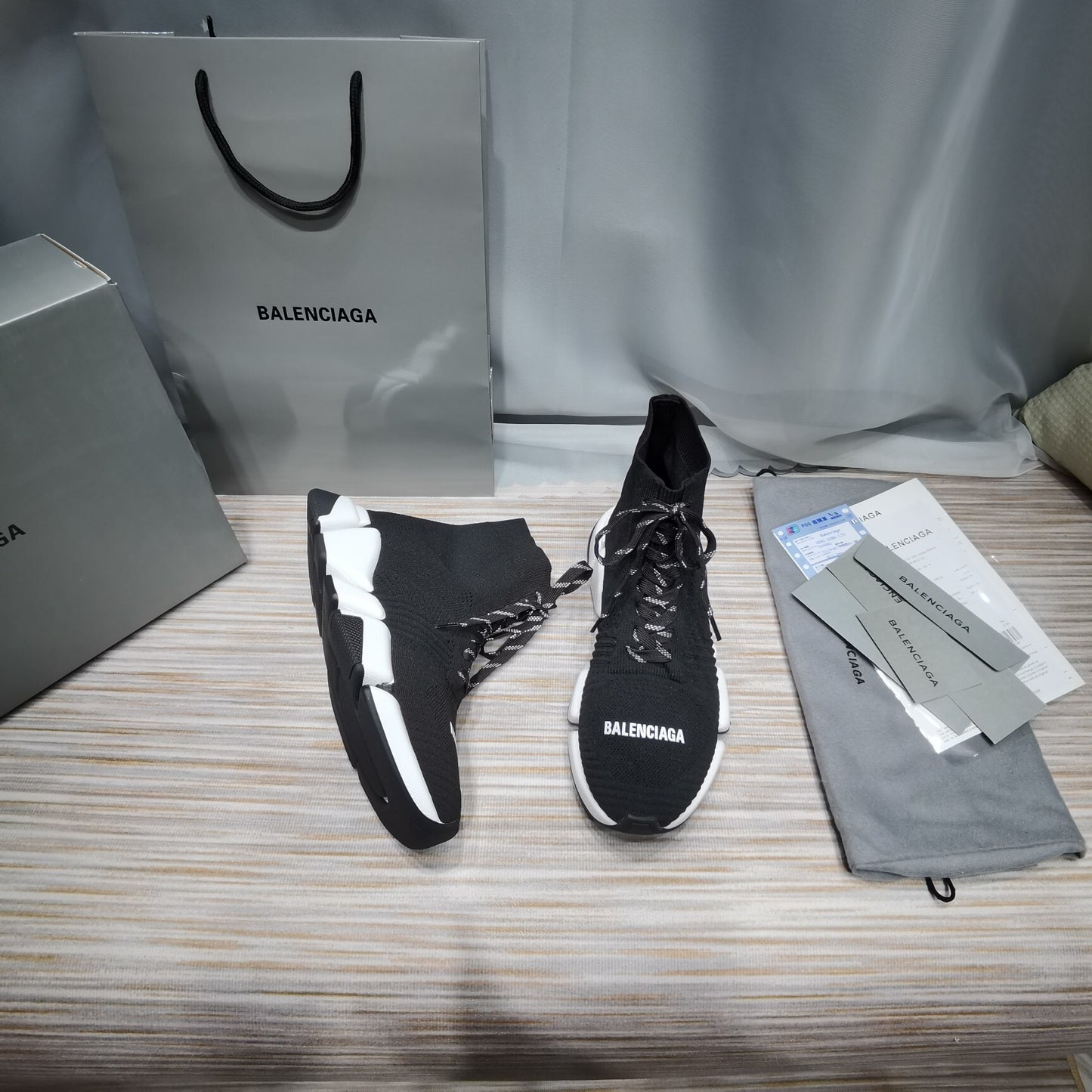 Balenciaga Unisex Black Sock Sneakers with Graffiti Sole Fashion Essential for Men and Women
