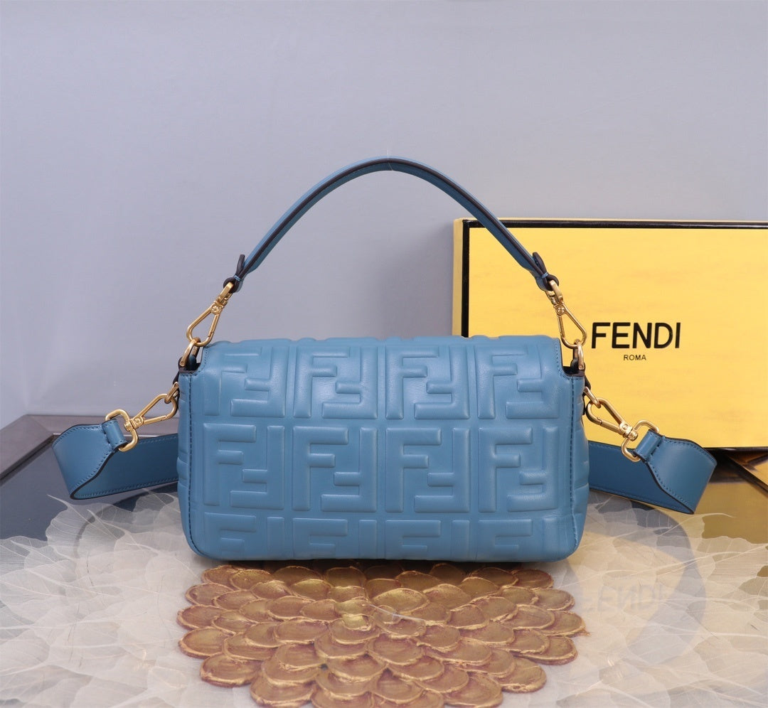 Chic Fendi Baguette Bag With Embossed FF Pattern And Gold - Tone Hardware 52039