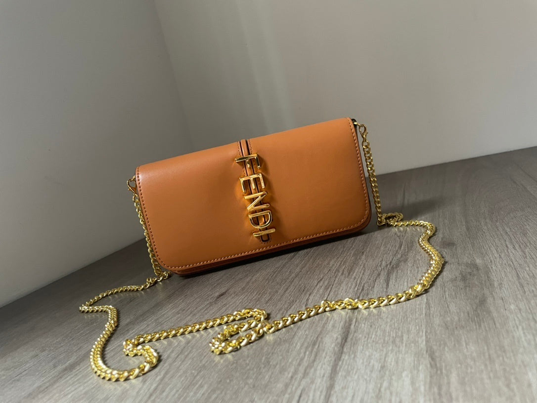 Elegant Fendi Chain Crossbody Bag With Gold - Tone Logo Accent 1121