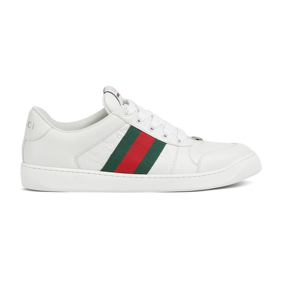 Gucci Unisex Classic Web Stripe White Leather Sneakers
