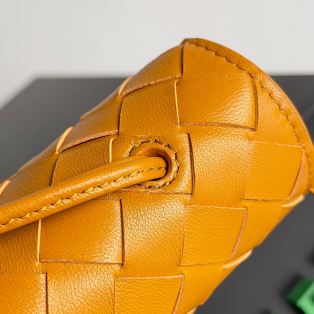 Bottega Veneta Intrecciato Woven Leather Crossbody Bag in Warm Mustard Tone with Gold Accents BV717435