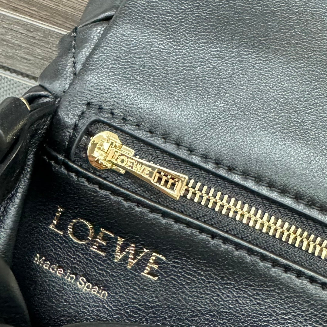 Loewe Puffer Goya Black Quilted Leather Crossbody Bag With Gold Logo Accent 062465