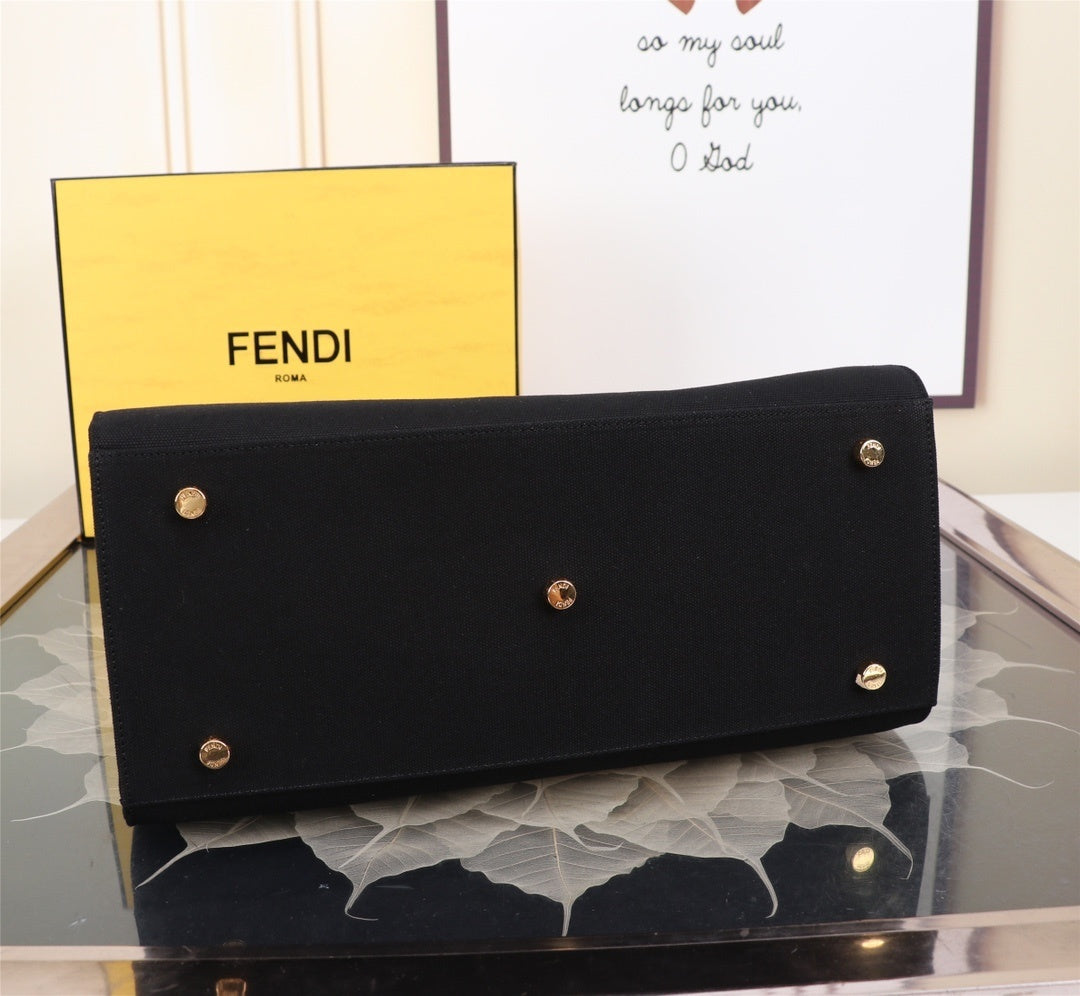 Chic Fendi Fendace Tote Bag With Gold - Embroidered Logo And Greek Key Detailing 550888