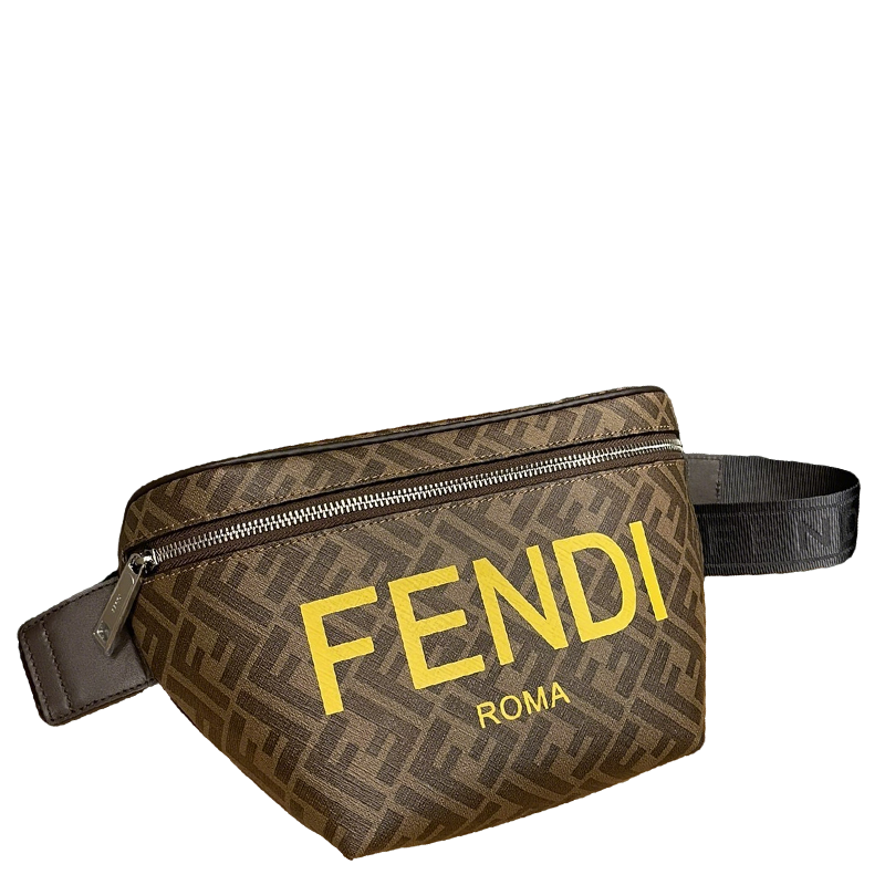 Stylish Fendi Belt Bag With Iconic FF Pattern And Bold Yellow Branding 7vA562