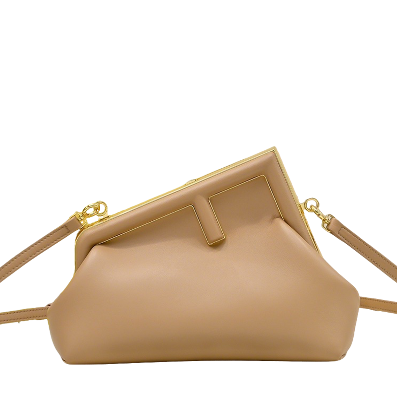 Elegant Fendi First Clutch Bag With Gold - Trimmed Frame And Cross - Body Strap 269