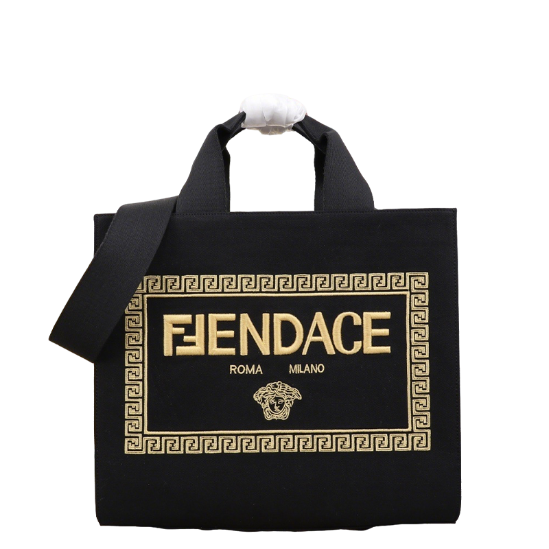 Chic Fendi Fendace Tote Bag With Gold - Embroidered Logo And Greek Key Detailing 550888