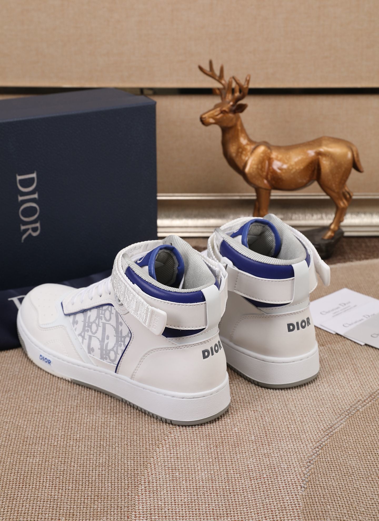 Dior Men's High Top Sneakers with Oblique Pattern and Adjustable Strap