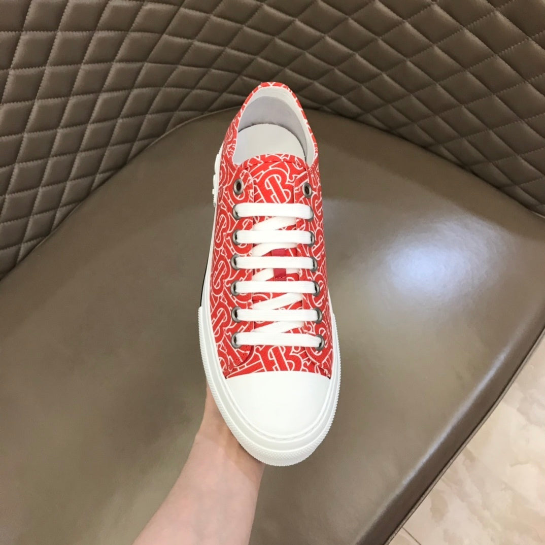 Burberry Unisex Red Monogram Canvas Sneakers Stylish Comfortable Footwear For Men And Women With Signature Logo Pattern