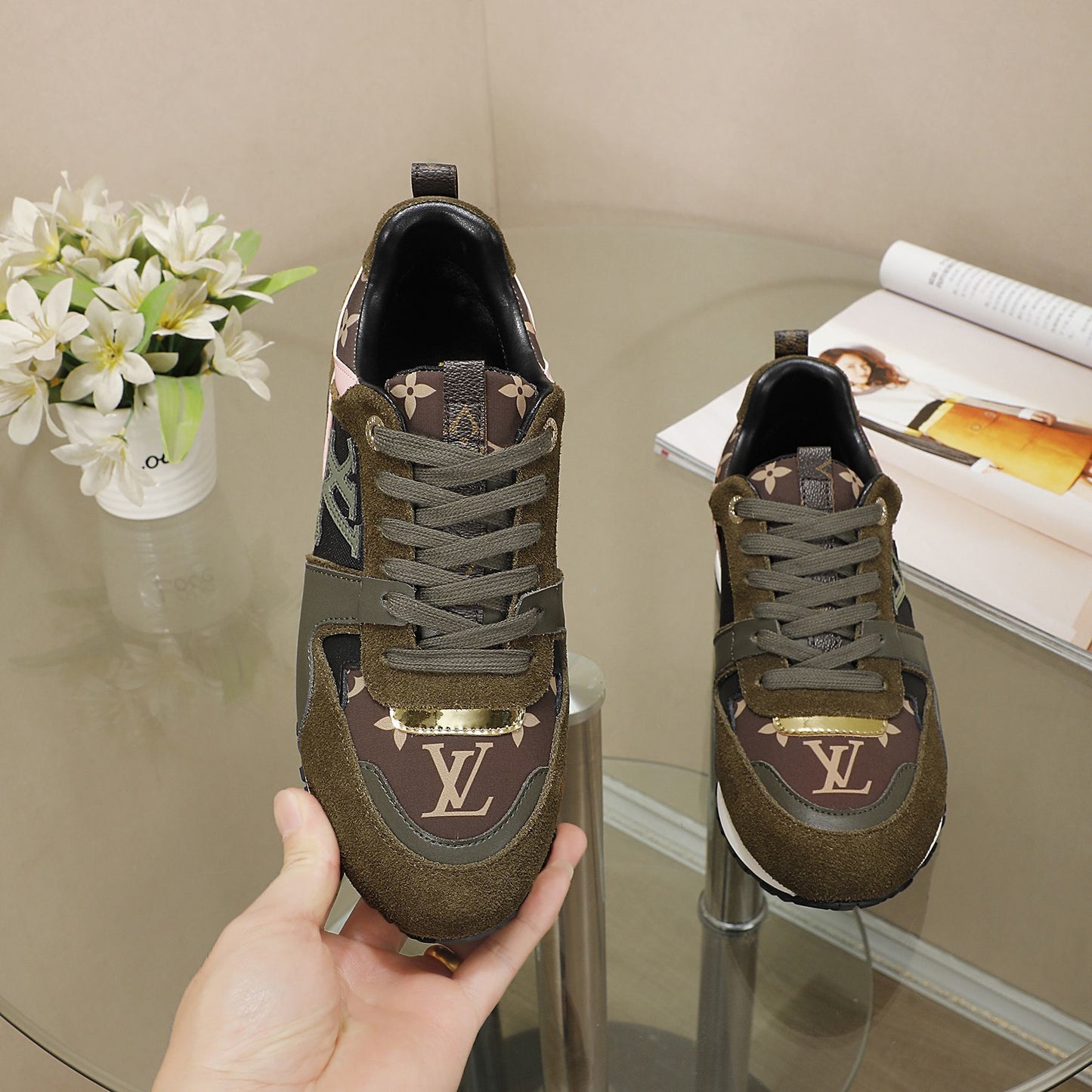 Louis Vuitton Women's Multicolor Suede Sneakers With Signature Logo