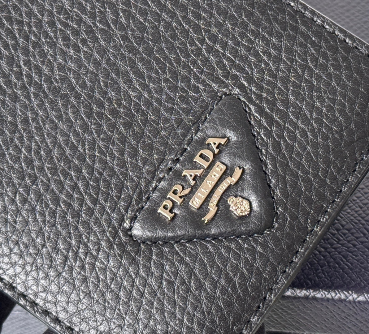 Prada Black Grained Leather Bi - Fold Wallet With Signature Logo 2M0513