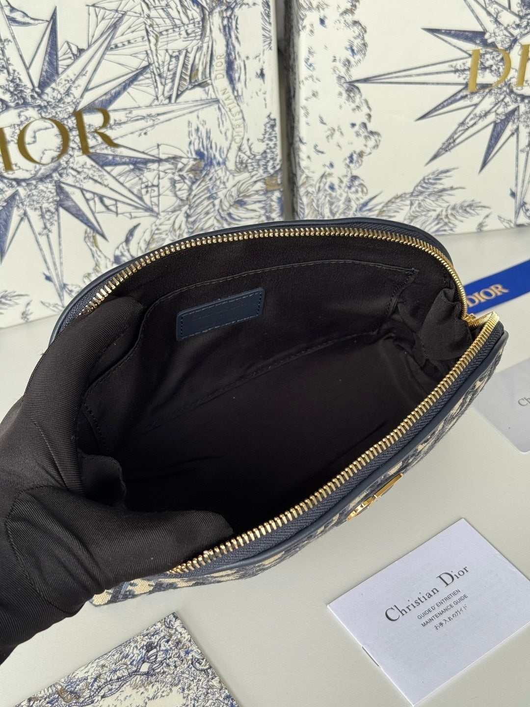 Elegant Dior Cosmetic Pouch With Signature Monogram And Gold - Tone Hardware m928