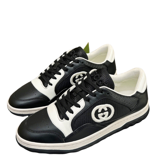 Gucci Black And White Leather Sneakers With Interlocking G