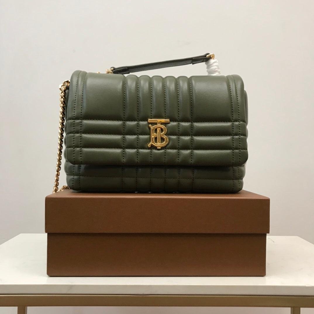 Elegant Black/Red/Green/Brown Quilted Burberry Crossbody Bag With Gold TB Logo And Chain Strap Style No.80490501