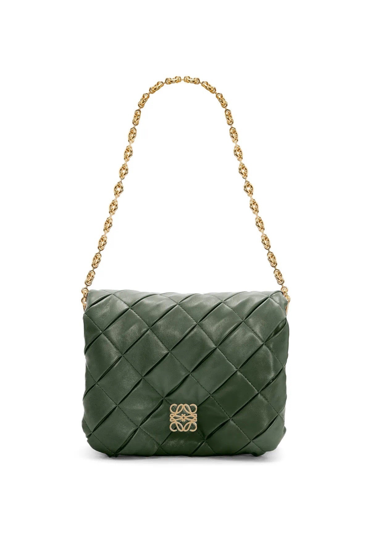 Loewe Puffer Goya Gray/Green Quilted Leather Crossbody Bag With Gold Accents 062466