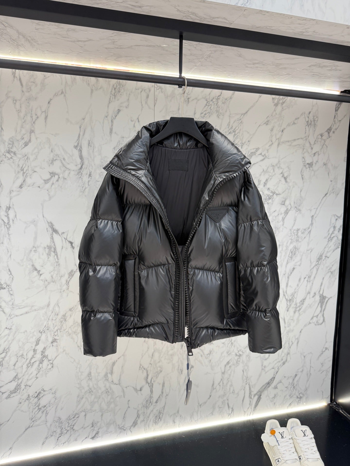 Prada Black High - Neck Down Jacket With Triangle Logo