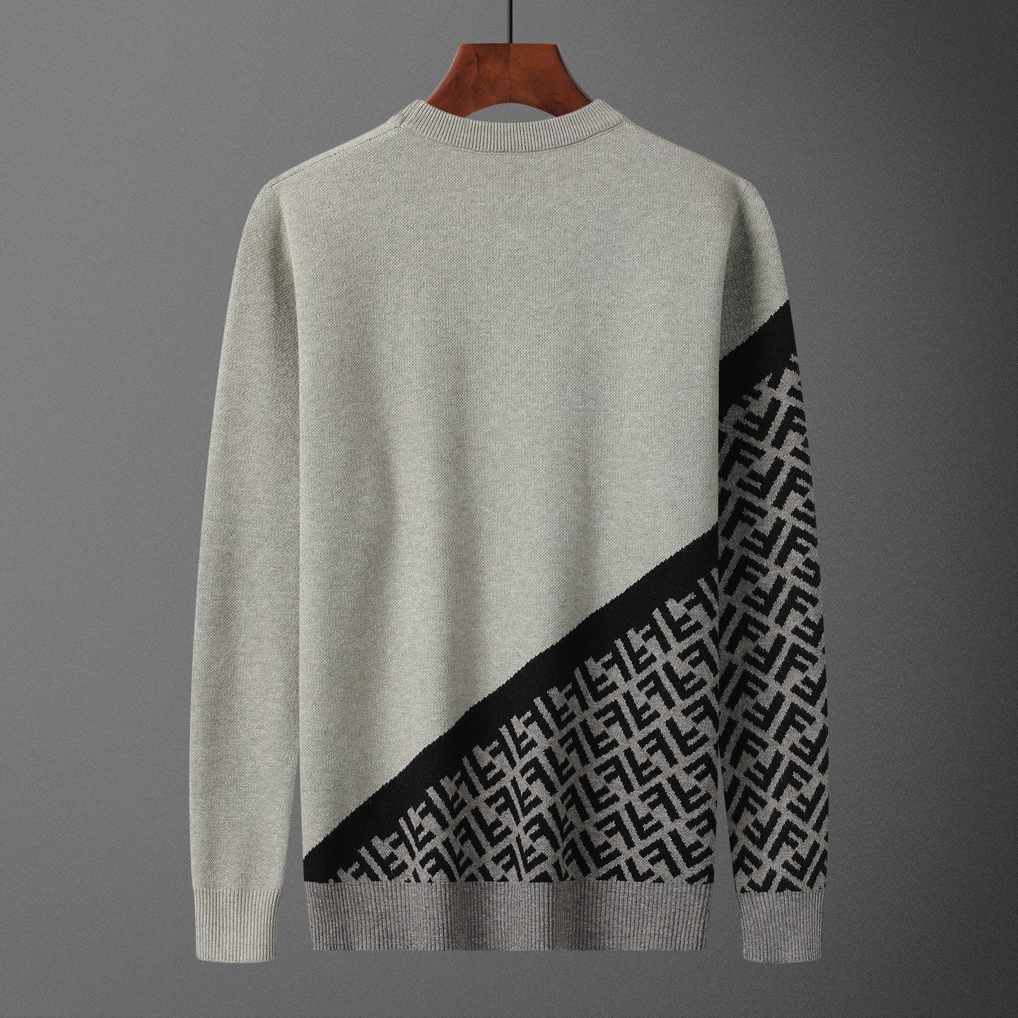 Fendi Grey Crew Neck Sweater With Signature FF Pattern