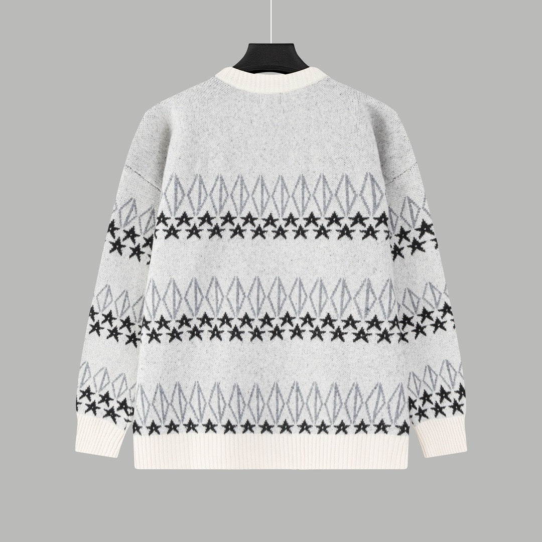 Dior Star And Geometric Pattern Crew Neck Long Sleeve Sweater