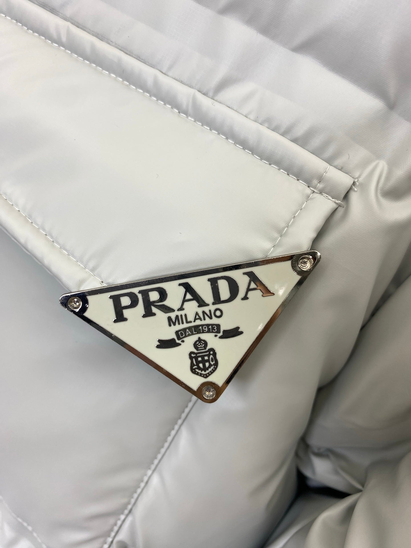 Light Gray Prada Puffer Jacket With Hood And Logo
