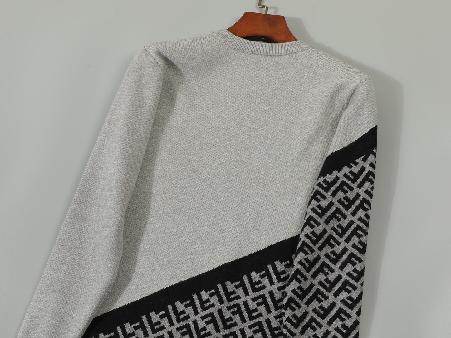 Fendi Grey Crew Neck Sweater With Signature FF Pattern