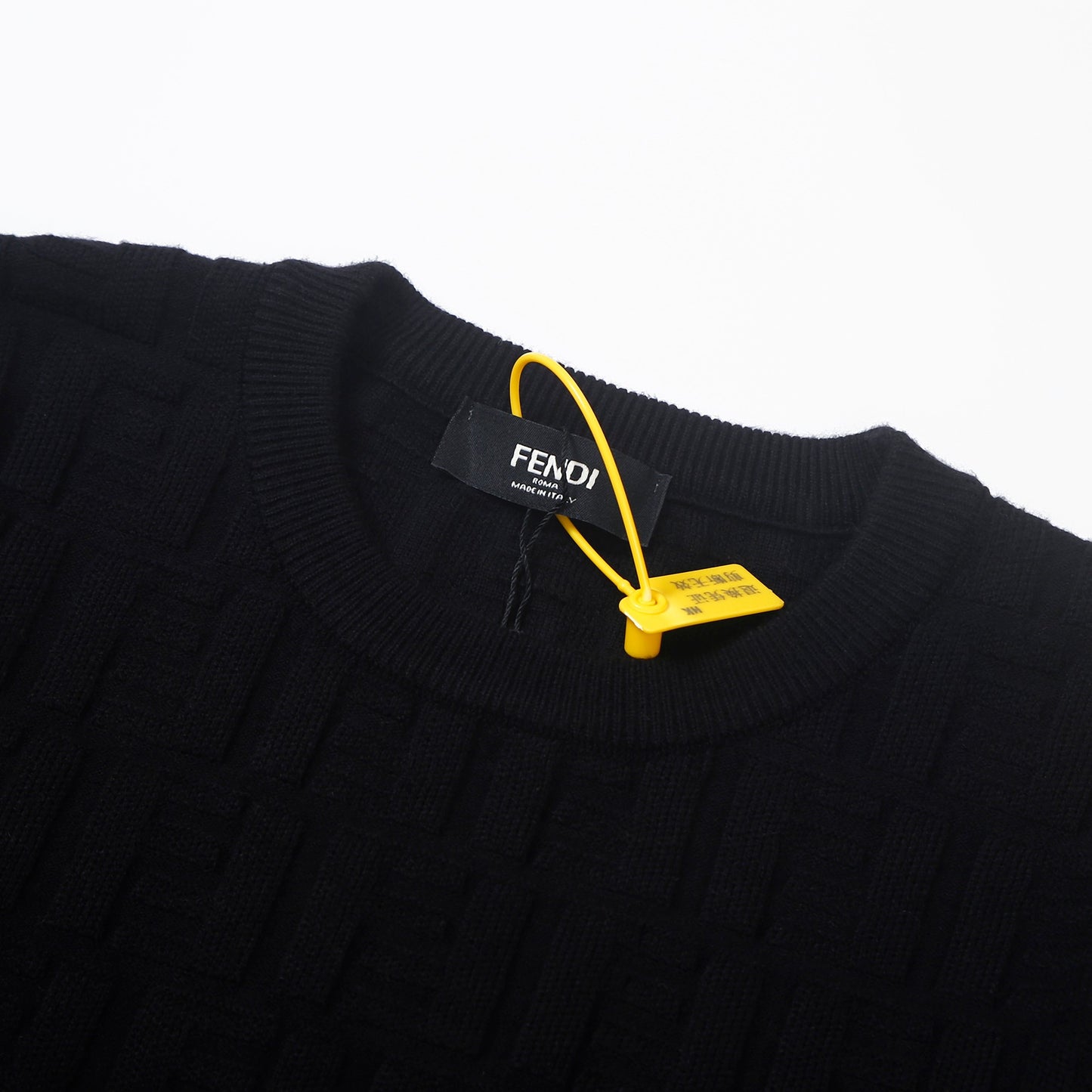 Fendi Black Crew Neck Sweater With Textured Pattern