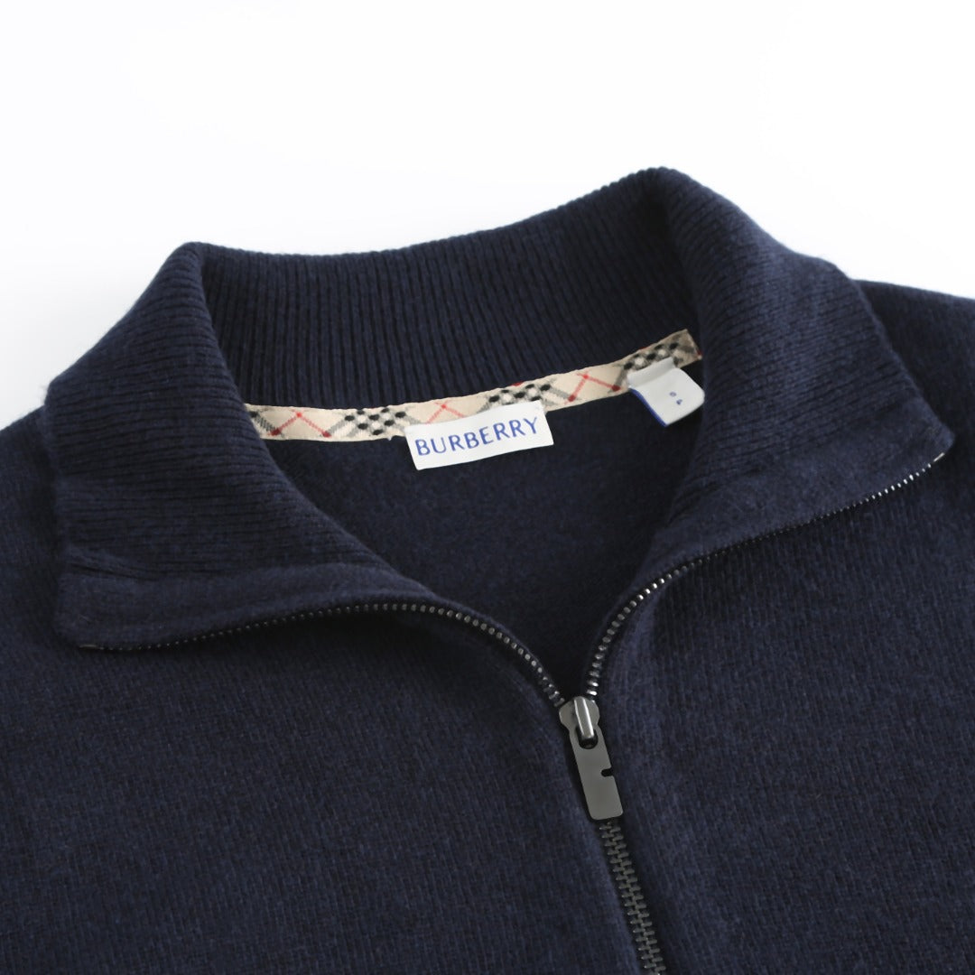 Burberry Men's Zip Neck Cashmere Sweater In Navy