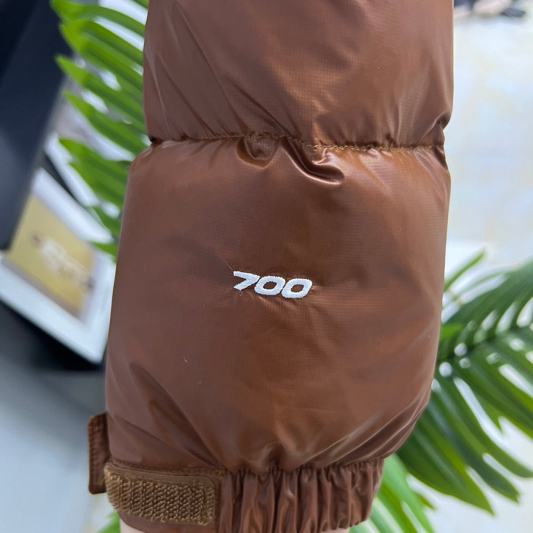 The North Face Brown Glossy Cropped Nuptse Puffer Jacket For Winter Style