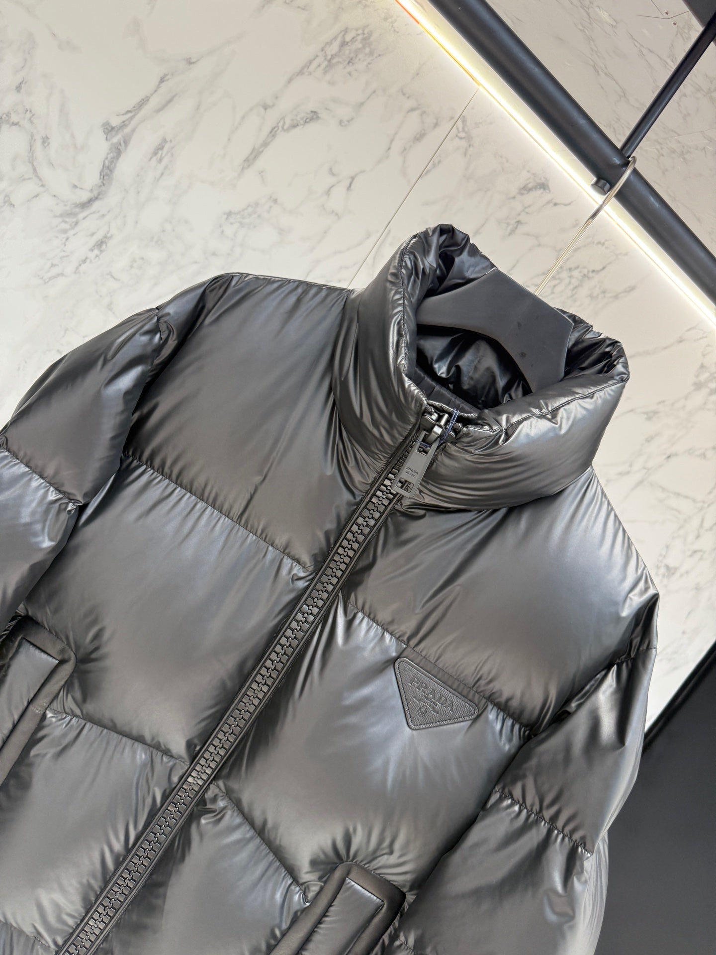 Prada Black High - Neck Down Jacket With Triangle Logo