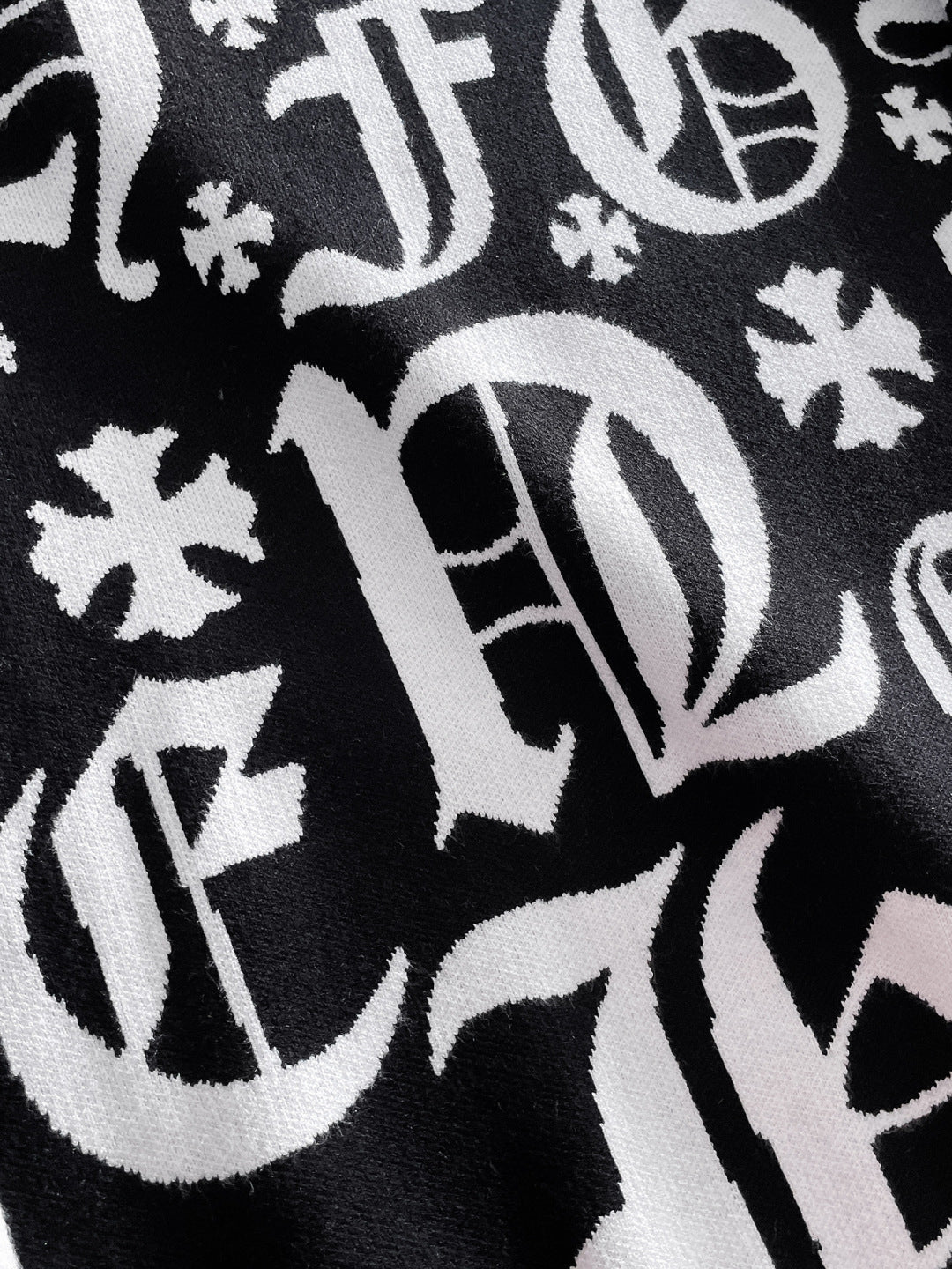 Chrome Hearts Style Black Crew Neck Sweater With Gothic Letter Print