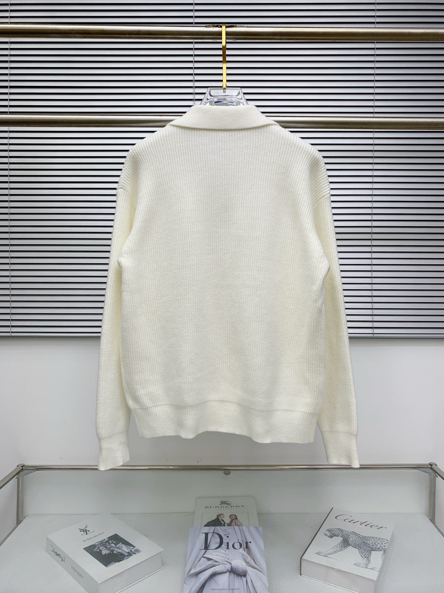 Chrome Hearts Style White Knit Zip-Up Cardigan With Cross Emblem And Pockets