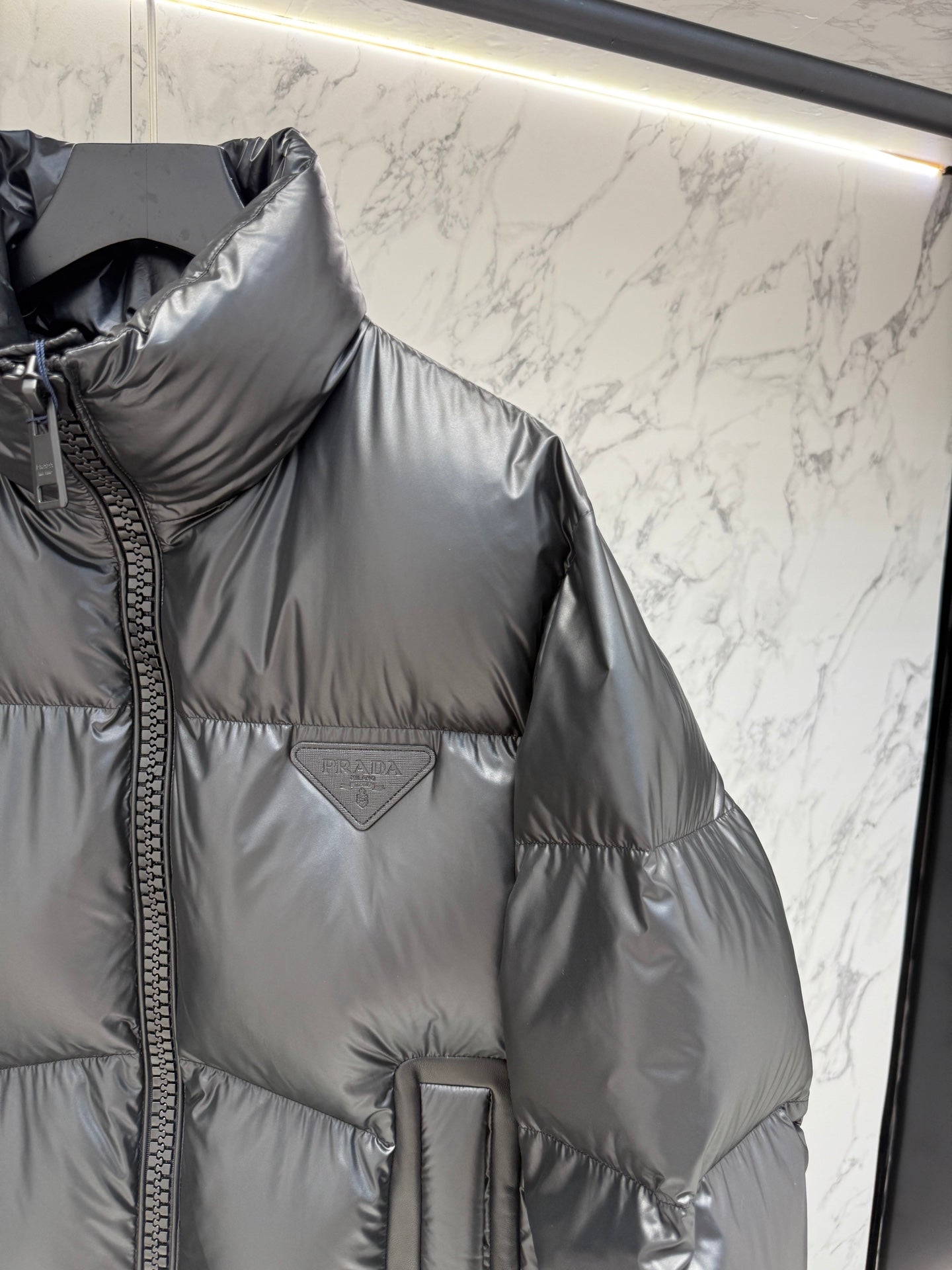 Prada Black High - Neck Down Jacket With Triangle Logo