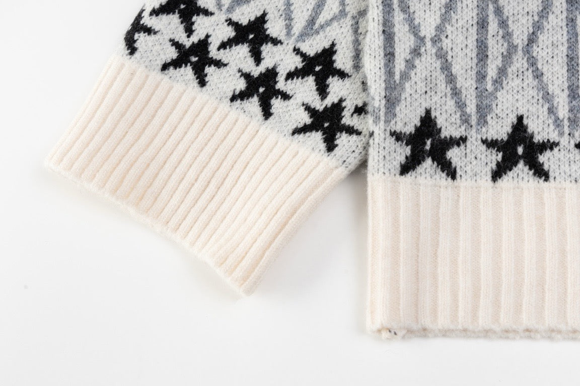Dior Star And Geometric Pattern Crew Neck Long Sleeve Sweater