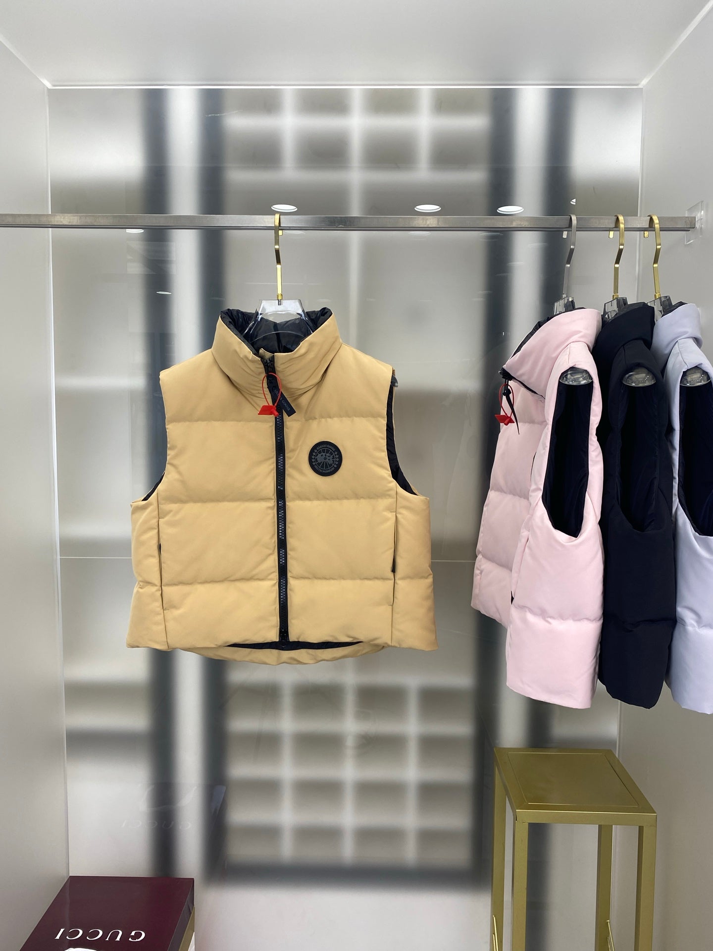 Women's Beige Canada Goose Style Down Vest For Winter Warmth