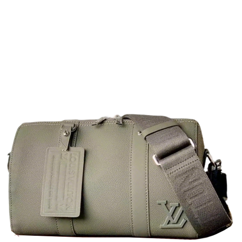 Chic Olive Green Louis Vuitton Crossbody Bag With Textured Leather And Signature Details