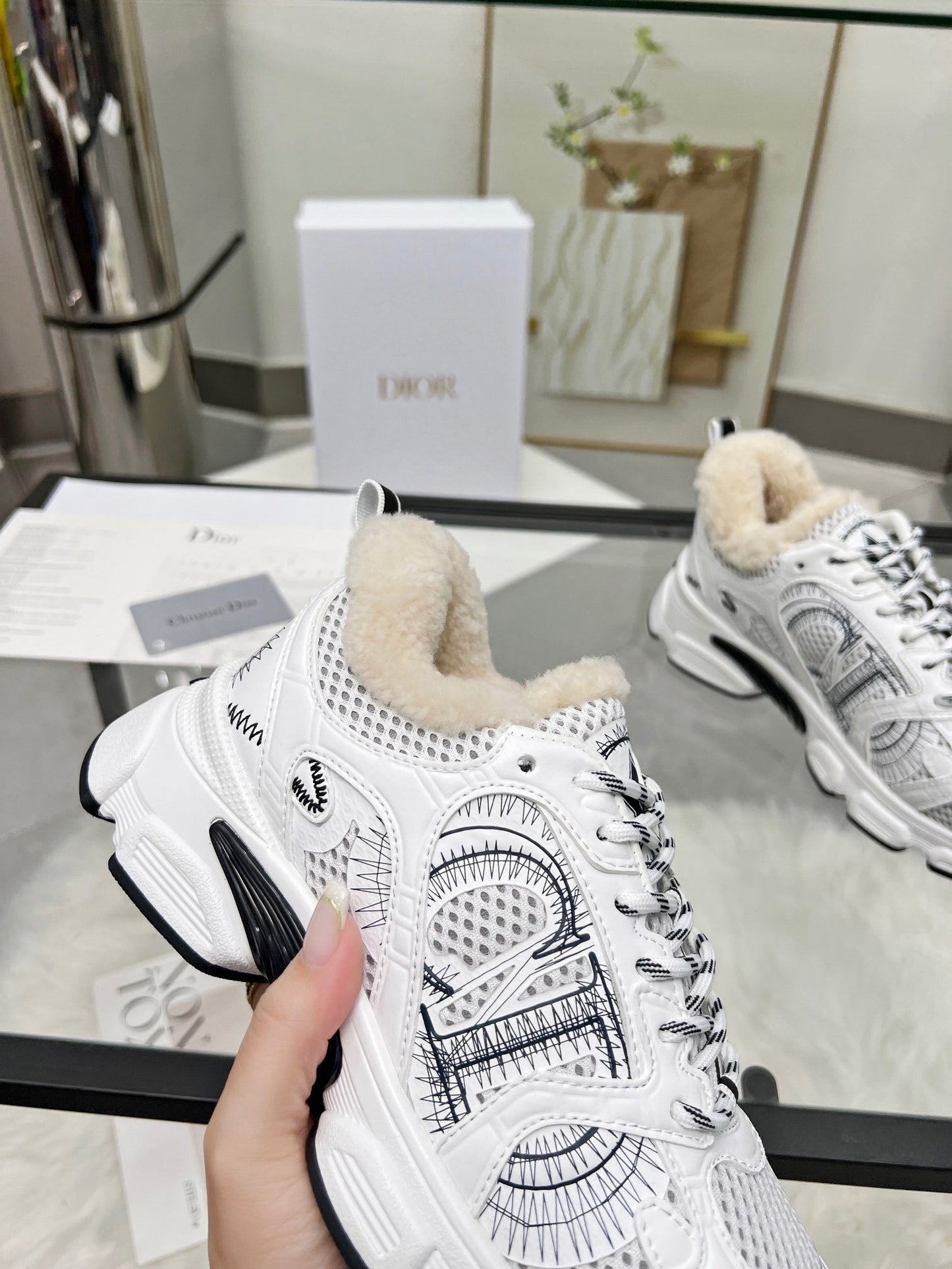 Women's Dior White Sneakers With Warm Fleece Lining