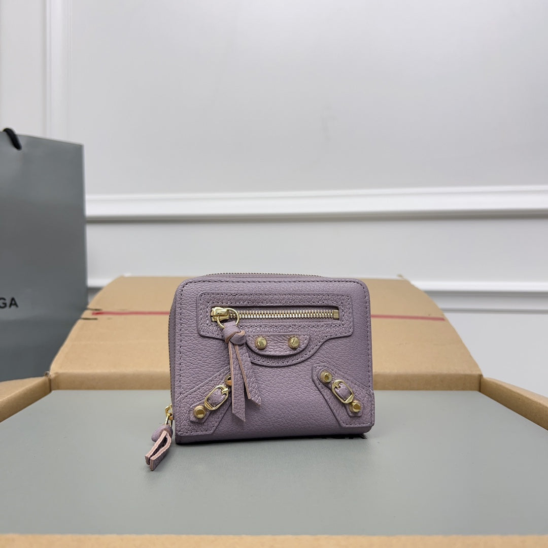 Balenciaga Compact Wallet with Textured Leather and Gold - Tone Hardware for Fashionable Organization